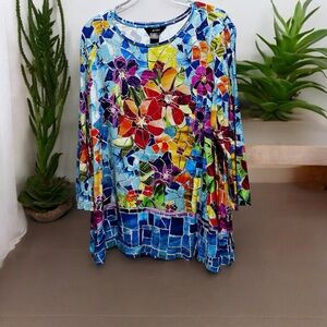 Ali Miles Floral Top, Size 1X, 94% Rayon, 6% Spandex